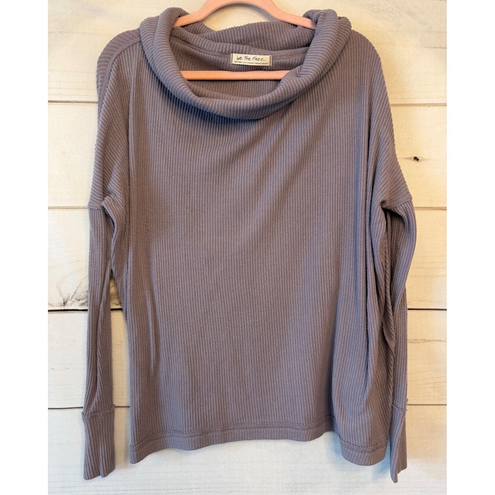 We The Free Free People XS Purple Ribbed Cowl Neck Open Tulip Back Thermal Top